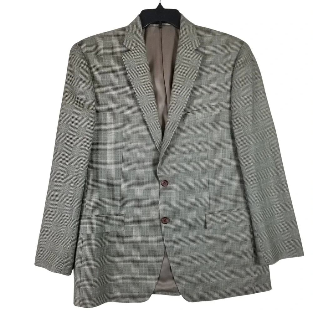 Lauren Ralph Lauren Mens 42R Silk Wool‎ Glen Plaid Blazer Sport Coat Gray Brown